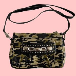 Y2K Kathy Van Zeeland Green Camouflage "Monte Carlo" Jewel Studded Crossbody